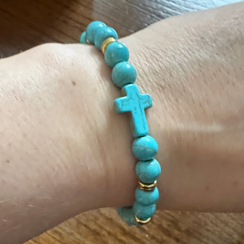 Turquoise Beaded Bracelet with Cross